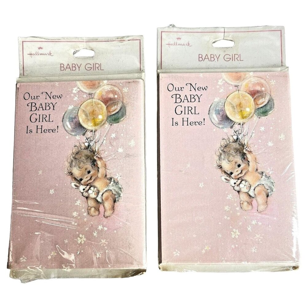 Hallmark Baby Girl Birth Announcement Card Pink 20 With Envelopes VTG Sealed NOS
